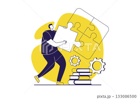 Mental mindset types web concept with flat people for website design. Man with analytical and logical mind solving structural problems and puzzle, thinking, brainstorming ideas. Vector illustration. Mental mindset types web concept with flat people for website design. Man with analytical and logical mind solving structural problems and puzzle, thinking, brainstorming ideas. Vector illustration. 133086500