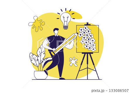 Mental mindset types web concept with flat people for website design. Man with creative mind painting, drawing with inspiration and motivation, thinking and creating ideas. Vector illustration. Mental mindset types web concept with flat people for website design. Man with creative mind painting, drawing with inspiration and motivation, thinking and creating ideas. Vector illustration. 133086507