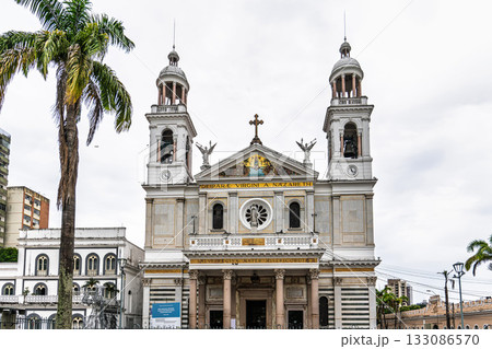 White facade of the Basilica of Our Lady of Nazareth at Belem, Brasil. White facade of the Basilica of Our Lady of Nazareth at Belem, Brasil. 133086570