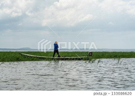 Boot trip on the Jari Canal at Alter do Chao, Santarem District, Para State, Brazil. Natural landscape of flooded areas 133086620