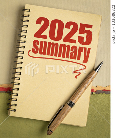 2025 year summary text in a spiral notebook, end of year business concept 2025 year summary text in a spiral notebook, end of year business concept 133086822