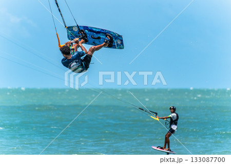 Kite surfing at Barra Grande beach on the coast of Piaui, northe Kite surfing at Barra Grande beach on the coast of Piaui, northe 133087700