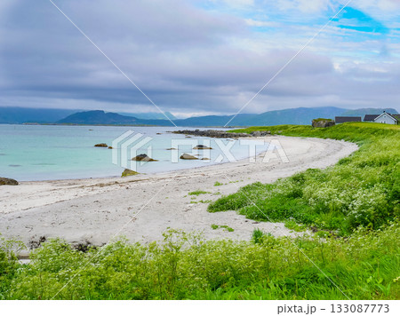 Seascape with sandy beach Lofoten Norway 133087773
