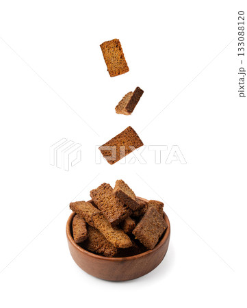 Homemade Bread Croutons, Crispy Bread Cubes, Dry Rye Crumbs Homemade Bread Croutons, Crispy Bread Cubes, Dry Rye Crumbs 133088120