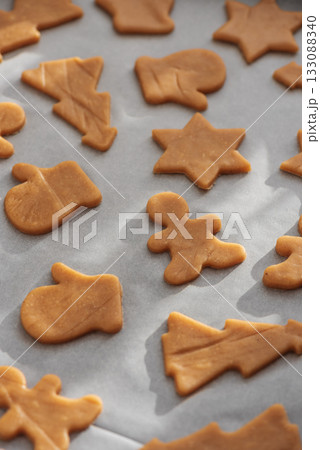 Unbaked Christmas Cookie Dough on Baking Tray 133088340