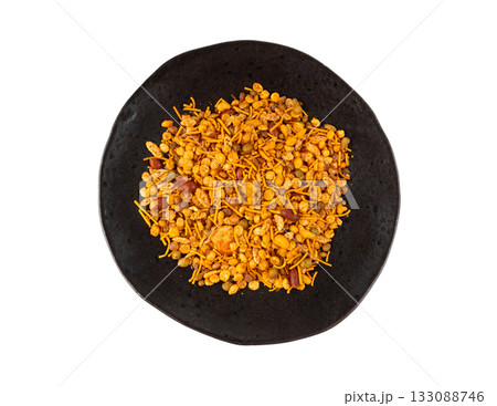 Navrattan namkeen mixture. Indian nimko snack, spicy and sweet farsaan 133088746