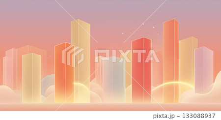 雲の上に浮かぶような光の街並みを描いた都市ビジュアル 133088937