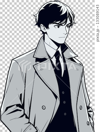 穿著風衣的男士插圖 133089143