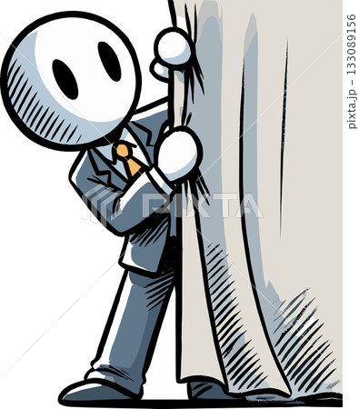 布越しに覗き込むスーツ男生のイラスト 133089156