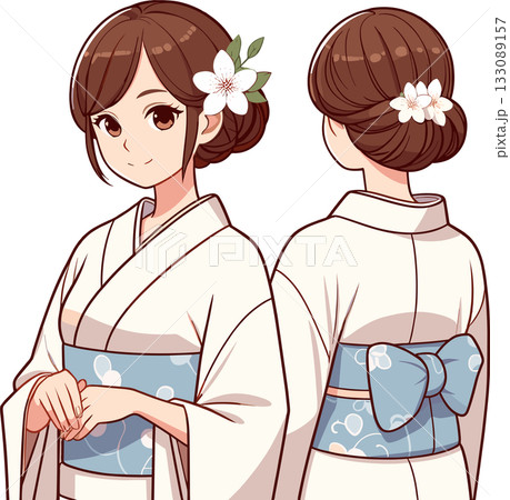 和服女性の前と後ろの姿のイラスト 133089157