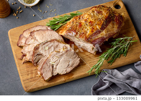 freshly baked pork neck roast 133089961
