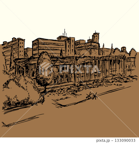 Vector illustration of a building destroyed by an explosion. Vector illustration of a building destroyed by an explosion. 133090033