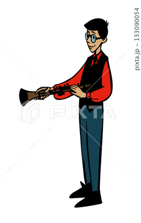 Vector illustration of a boy playing the clarinet. 133090054