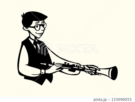 Vector illustration of a boy playing the clarinet. 133090055