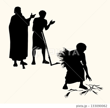 Vector drawing. Ruth and Boaz in the field Vector drawing. Ruth and Boaz in the field 133090062