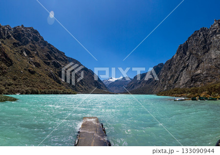 Aerial view of the Llanganuco Lagoon, Ancash. 133090944