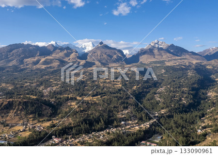 Aerial view of the town of Huaraz, Ancash. Aerial view of the town of Huaraz, Ancash. 133090961