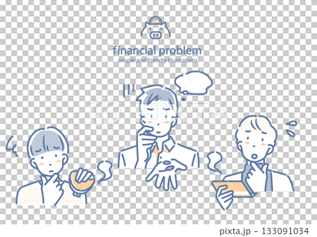A young man who feels anxious about money. A simple and stylish line drawing illustration 133091034