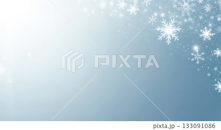 輝く雪の結晶が舞う冬の抽象的ライトブルー背景イラスト 133091086