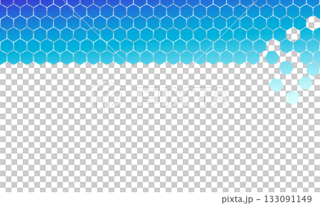 A blue gradient banner with a row of hexagonal tiles missing pieces 133091149