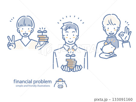 しっかり資産運用をする若い男性　シンプルでお洒落な線画イラスト 133091160