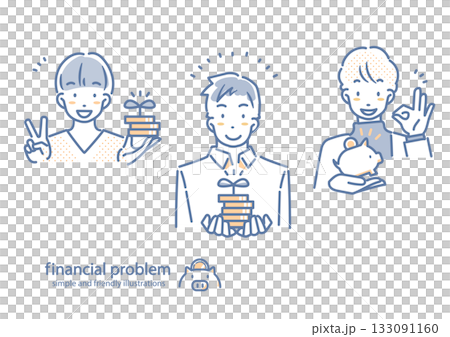 一幅簡潔時尚的線條畫，描繪了一位善於管理資產的年輕人。 133091160