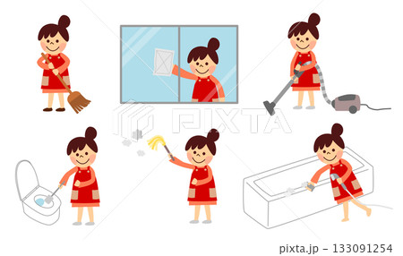 掃除をする女性 セット 掃除をする女性 セット 133091254