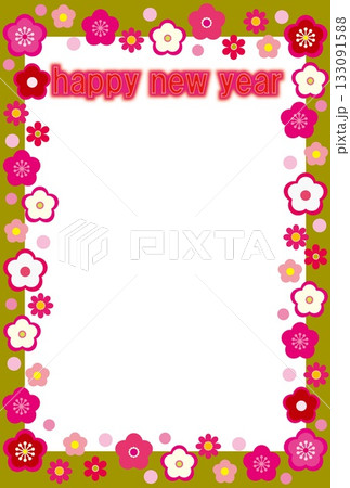 ハッピーニューイヤー　happy new year　フレーム　ホワイトスペース　梅の花 133091588