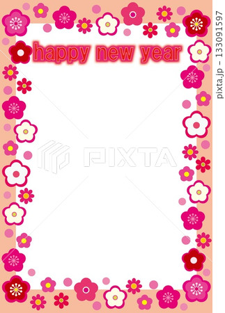 ハッピーニューイヤー happy new year フレーム ホワイトスペース 梅の花 ハッピーニューイヤー happy new year フレーム ホワイトスペース 梅の花 133091597