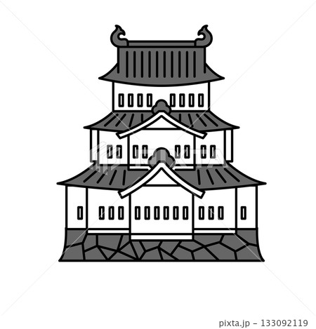イラスト素材: 日本の城を描くシンプルな線画ベクターイラスト 133092119