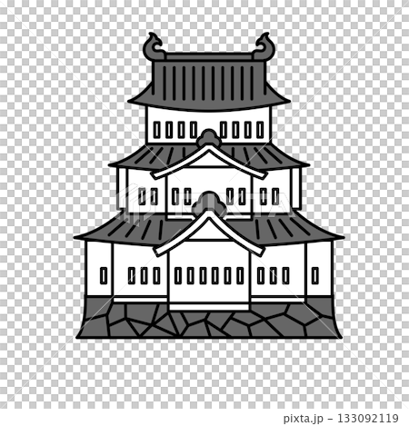 イラスト素材: 日本の城を描くシンプルな線画ベクターイラスト 133092119