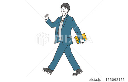 笑顔で歩く制服の男子高校生のイラスト素材 133092153