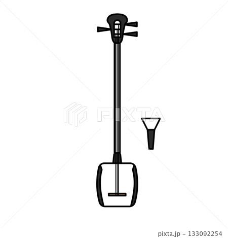 イラスト素材: 三味線とバチを描くシンプルな和楽器ベクターイラスト 133092254