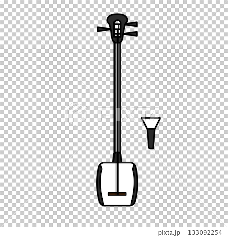 イラスト素材: 三味線とバチを描くシンプルな和楽器ベクターイラスト 133092254