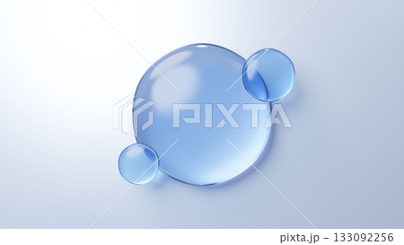 シルバー背景に水色の透明な球体。3D（横長） 133092256