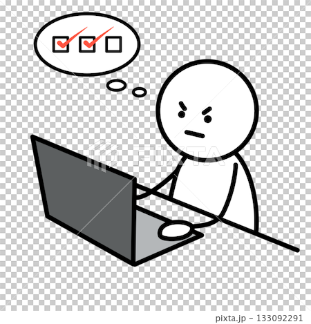 一個簡筆畫小人正在認真地使用電腦完成一項任務。 一個簡筆畫小人正在認真地使用電腦完成一項任務。 133092291