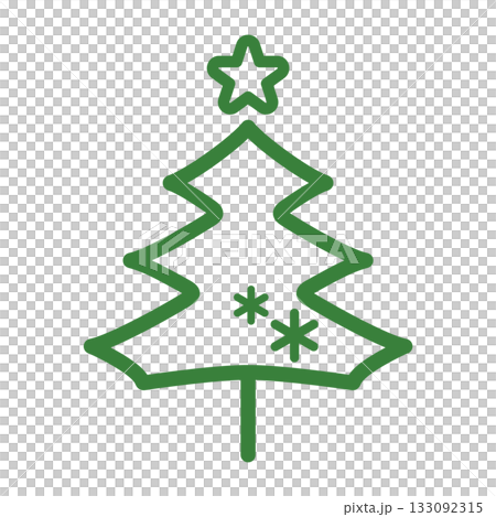 簡潔時尚的綠色聖誕樹插畫圖標，冬季象徵，綠色線條畫 133092315