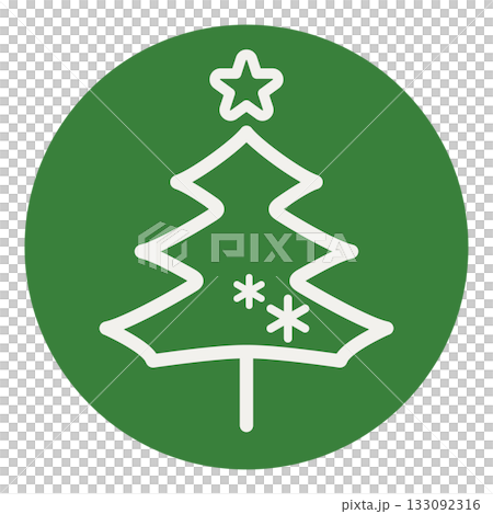 簡潔時尚的綠色聖誕樹插圖，冬季象徵圓形圖標，綠色線條畫 133092316