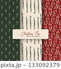 Christmas seamless pattern set with pine branches ornaments and festive hand drawn elements for winter design projects 133092379