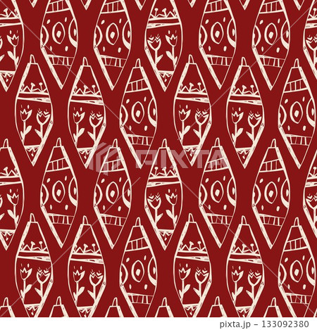 Christmas ornament seamless pattern with hand drawn baubles and floral elements for holiday decor and gift design Christmas ornament seamless pattern with hand drawn baubles and floral elements for holiday decor and gift design 133092380