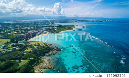 ターコイズブルーの海と美しい熱帯のビーチの空撮 133092391