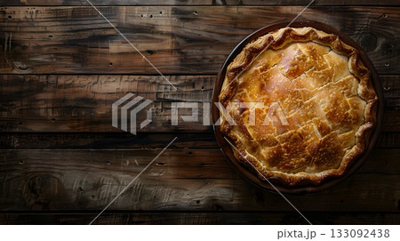 木製テーブルの上のホールアップルパイ 133092438