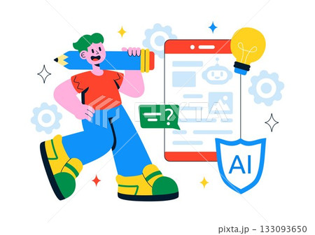 AI Writing Assistant Illustration with Artificial Intelligence Technology For Translation, Chatbot Interaction, Code Generation, And Article Writing 133093650