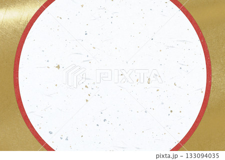 紙のテクスチャ　丸型中央（白大礼紙金銀箔入り+赤+金）  133094035