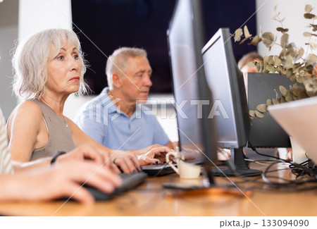 Group of older people studying on computer course 133094090