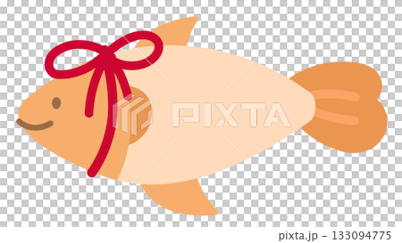 Orange fish wrapping with red ribbon for Christmas and New Year illustration, sea life, under the sea, animal, festive winter, sticker, aquarium, ocean, animal, cartoon character, cute patch, kid toy 133094775