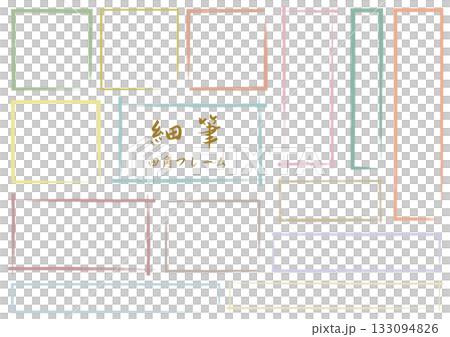 Hand-drawn fine line square frame set / Japanese colors, dull Hand-drawn fine line square frame set / Japanese colors, dull 133094826