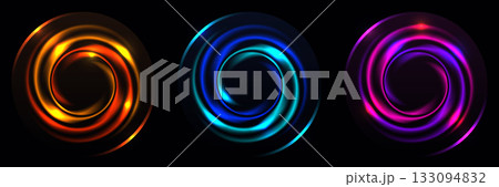 Vibrant Abstract Light Vortex Swirl on Dark Background Glowing Neon Energy Circle Effect 133094832