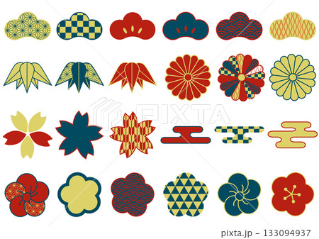 いろんな和柄の松竹梅やよく使う和風素材セット　大正ロマン 133094937