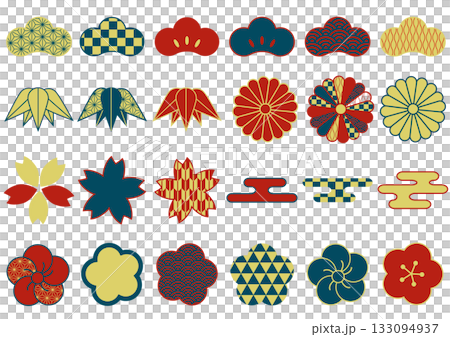 いろんな和柄の松竹梅やよく使う和風素材セット　大正ロマン 133094937